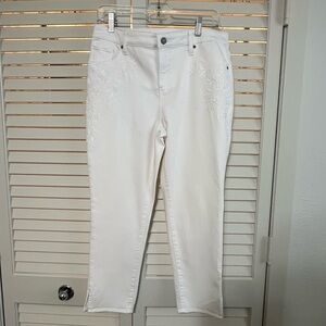 Chico's So Slimming Girlfriend Slim Split Ankle Jeans Floral Embroidery Jeans